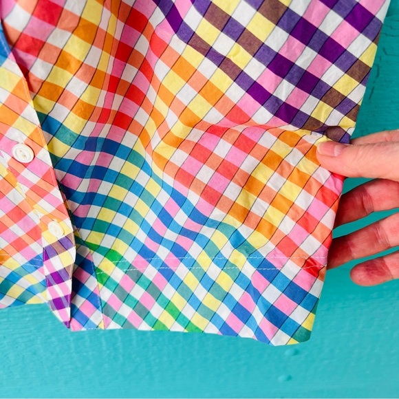 J. Crew RAINBOW GINGHAM Cottagecore Smocked Button Front Tank Top - Picture 5 of 7